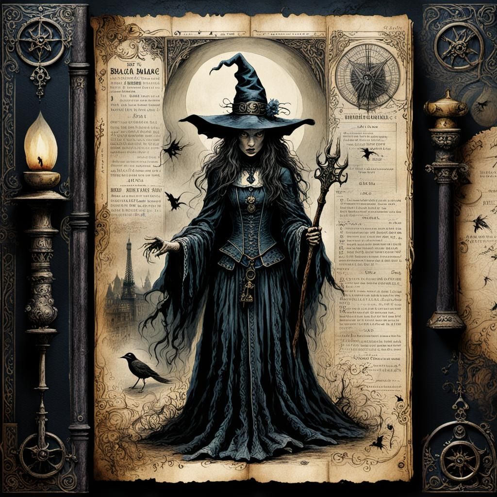 Witch Doing Black Magic in Vintage Illustration