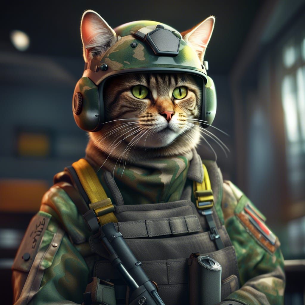 Hyperrealistic Cat Soldier in Active Camouflage
