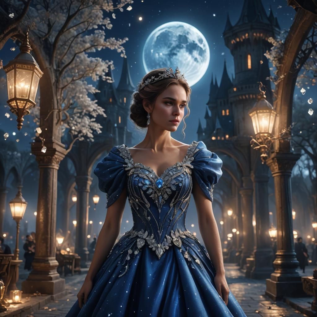 Diamond Gown Shimmers Under Moonlight: Fantasy Art