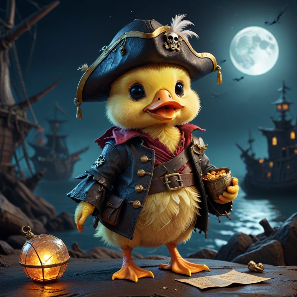 Fluffy Pirate Duckling with Treasure Map