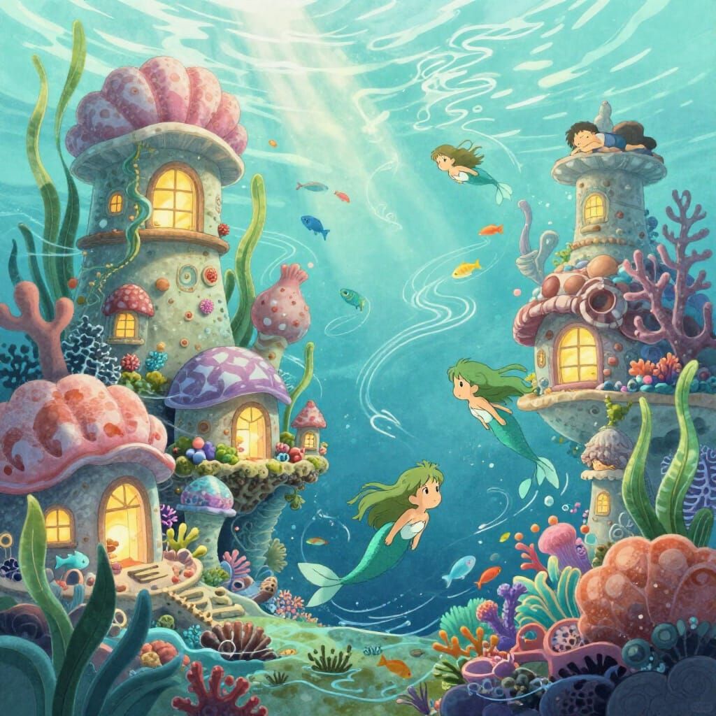 Magical Mermaid World Under a Sunlit Sea