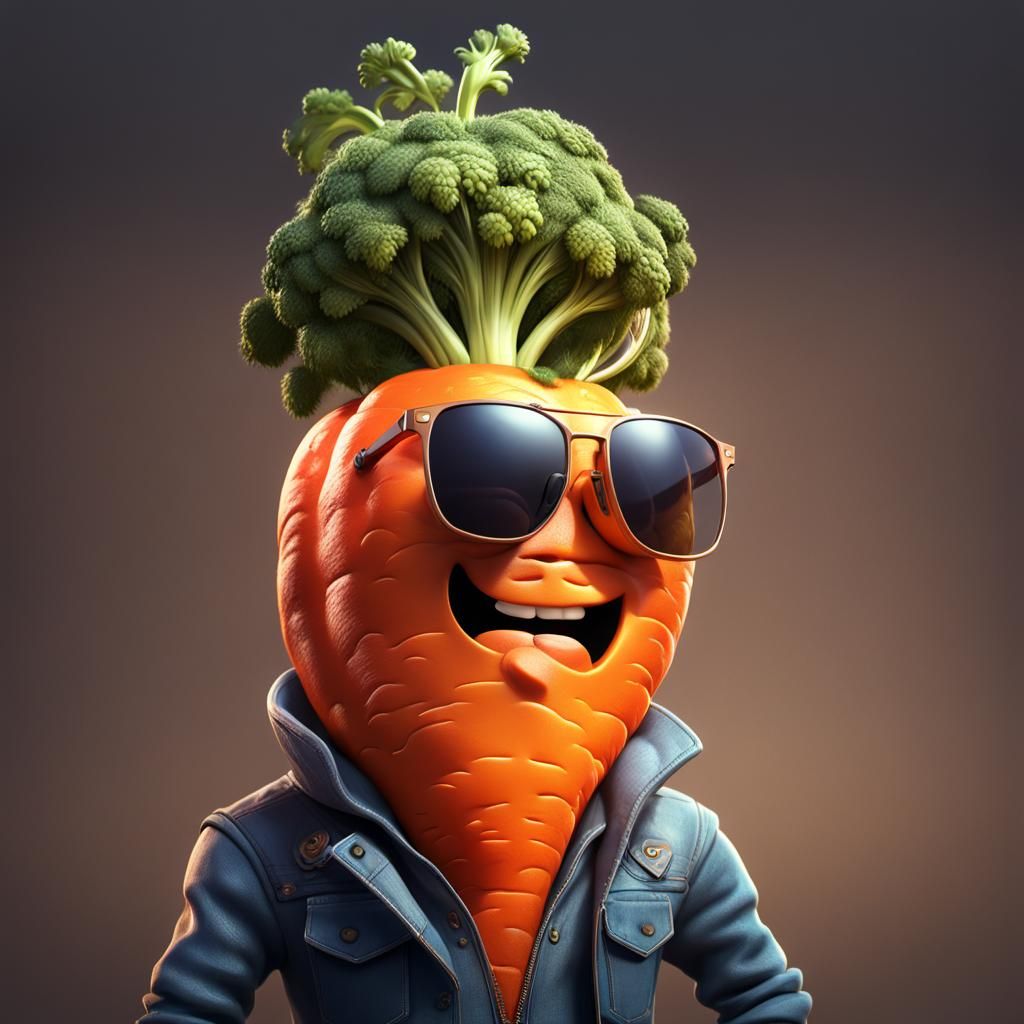 Pixar-Style Carrot Character with Sunglasses in 3D