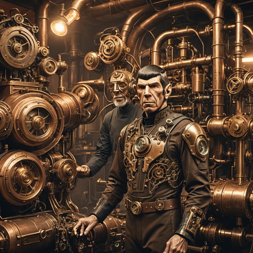 Mr Spock  played by Leonard Nimoy as a member of the steampu...