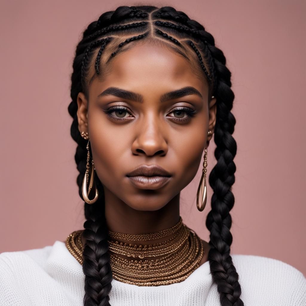 Woman with Braids: Natural Beauty in Detailed Matte Painting