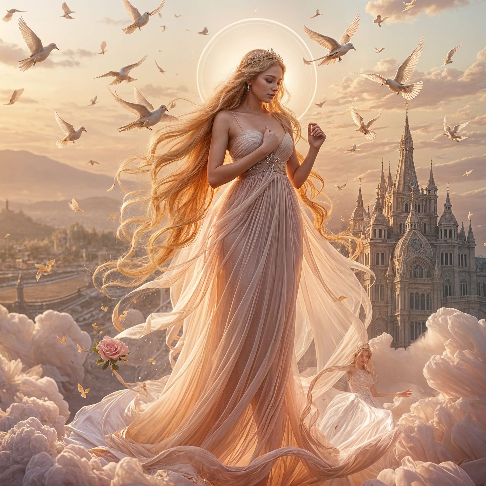 Ethereal Goddess of Love in Clouds and Soft Light