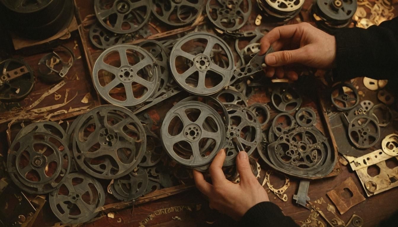 Vintage Film Reel in Archive Room: Parajanov Style