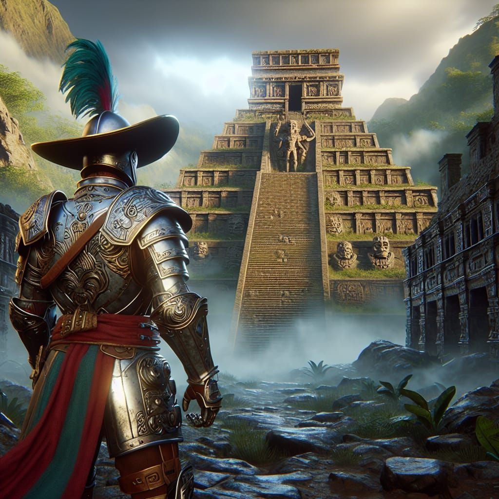 Conquistador's Discovery at Ancient Aztec Temple