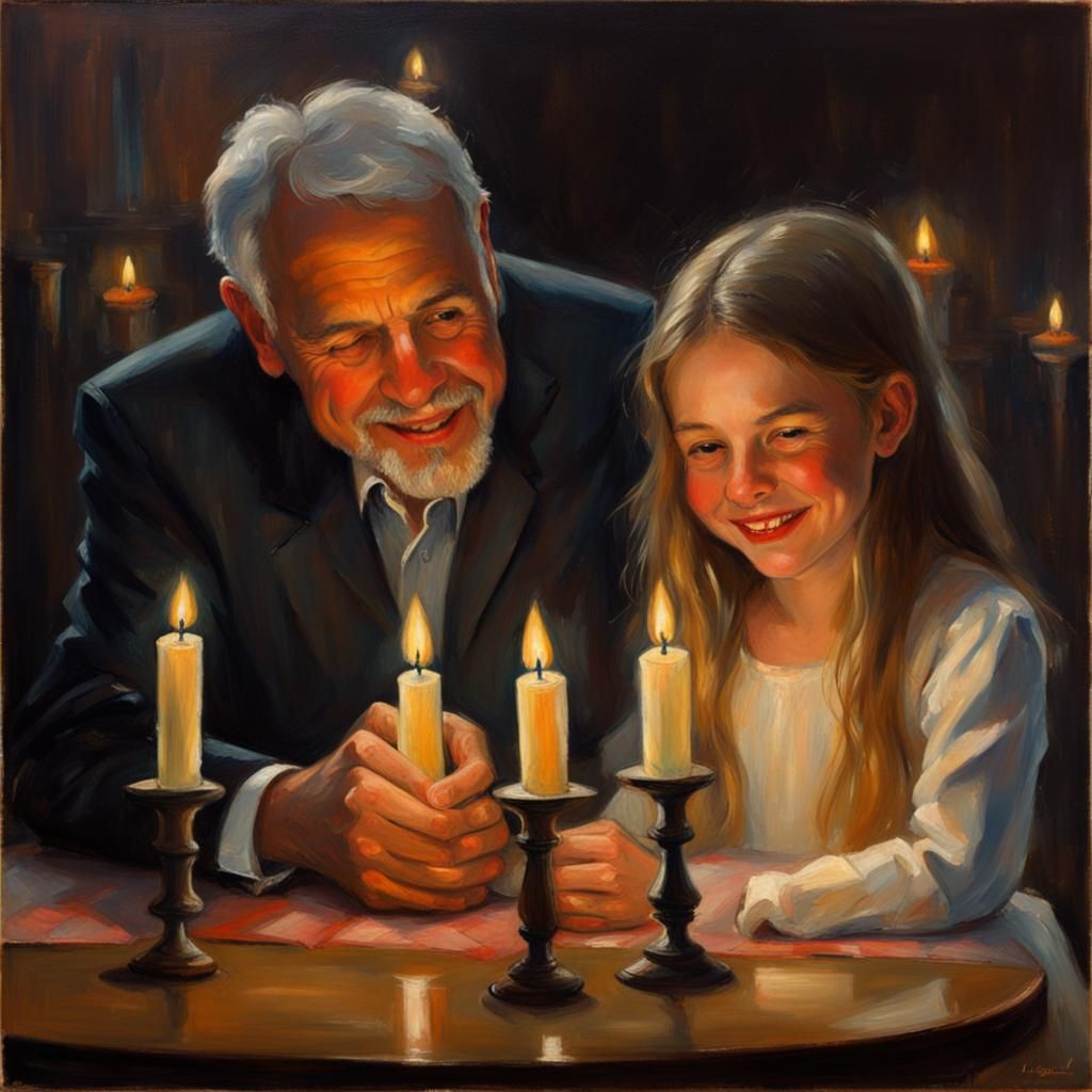 Intimate Father-Daughter Moment as Oil Painting