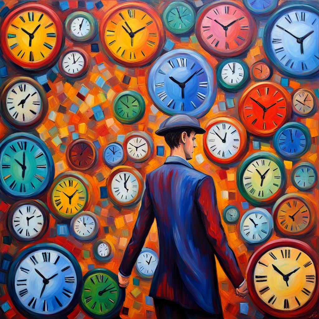 Clocks and Chaos: An Expressionist Oil Painting