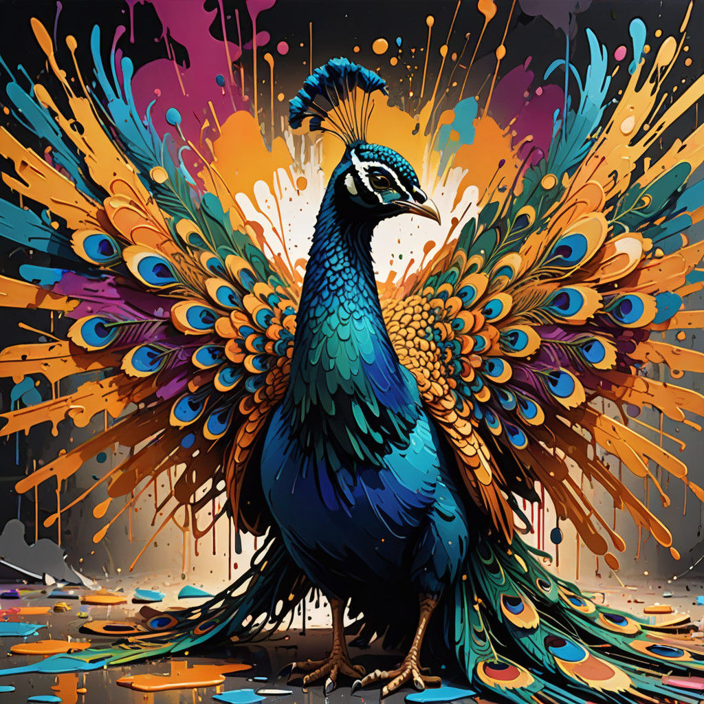 Surrealistic Peacock with Elaborate Graffiti Wings in Vibran...