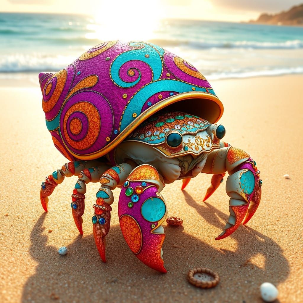 Psychedelic Hermit Crab Shell on Sunny Beach