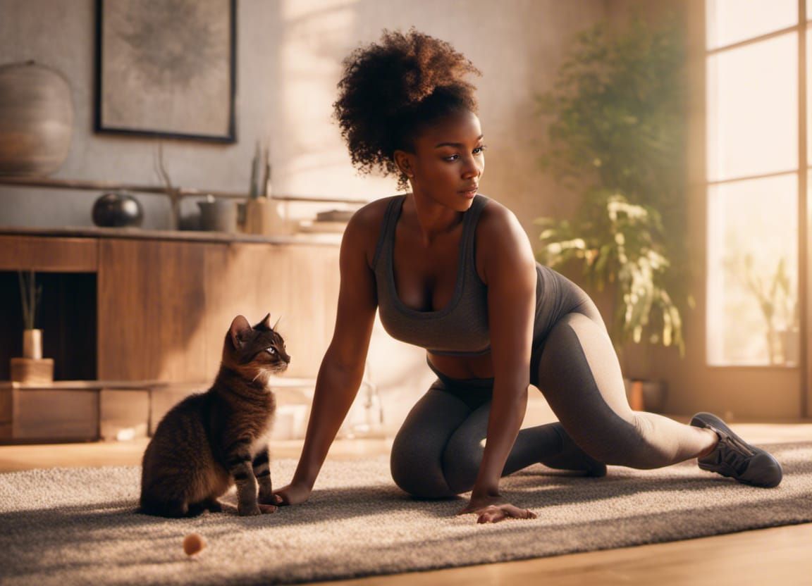 Curvy Woman and Kitten in Anime Style