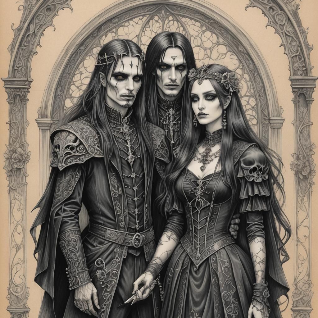 Exotic Gothic Lovers in Pencil Sketch Style