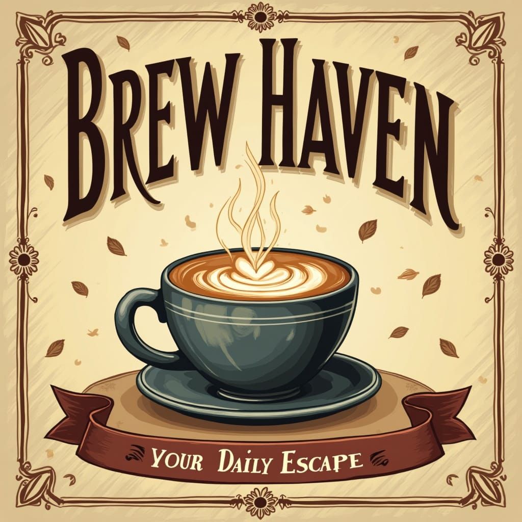 Vintage Poster of Brew Haven Coffee Cup