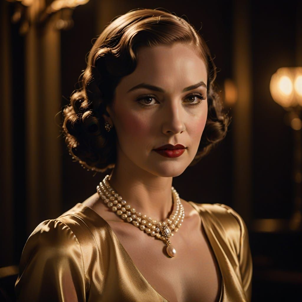 Glamorous Woman in Gold Gown: Classic Hollywood Portrait