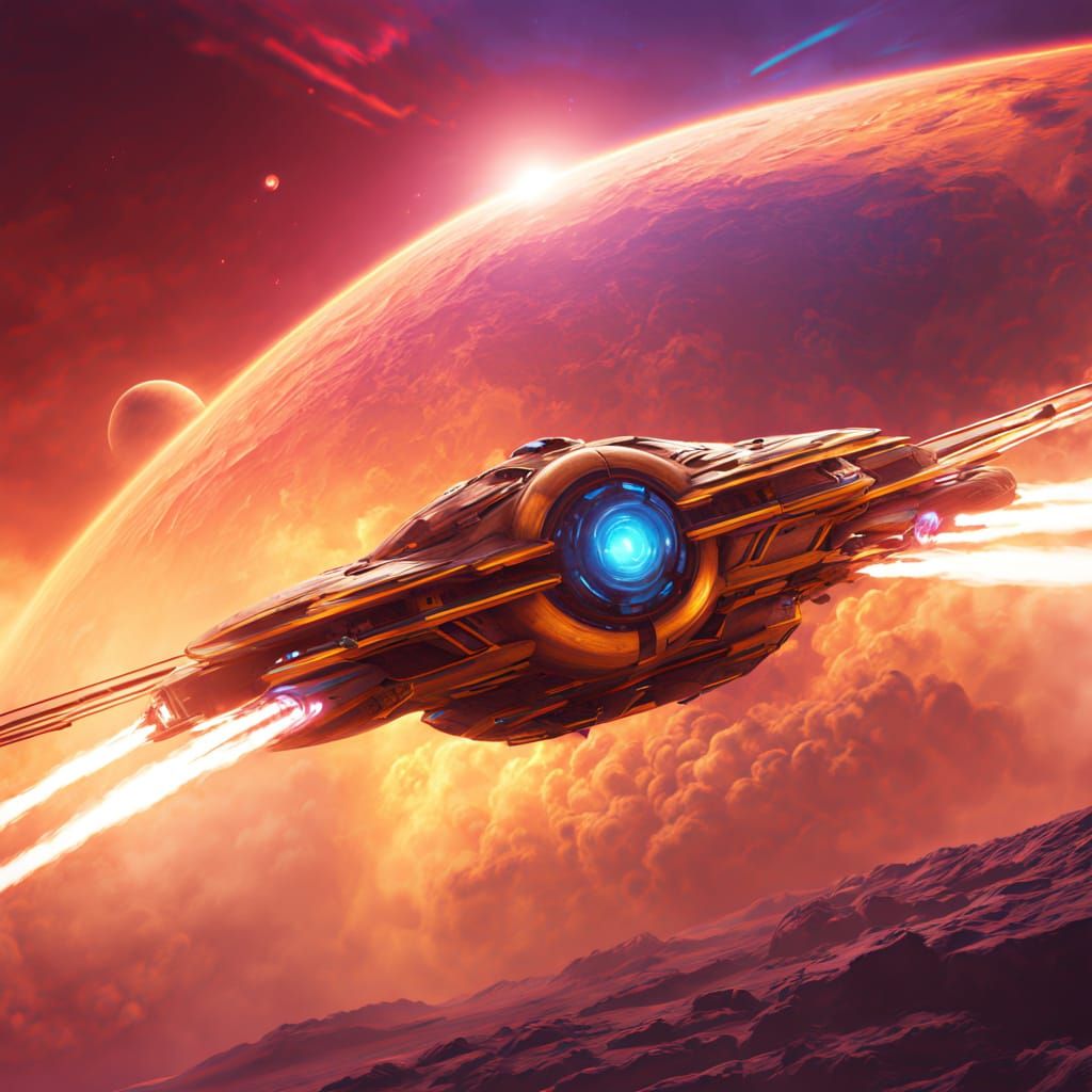 Futuristic Starship in Planetary Atmosphere: Digital Art