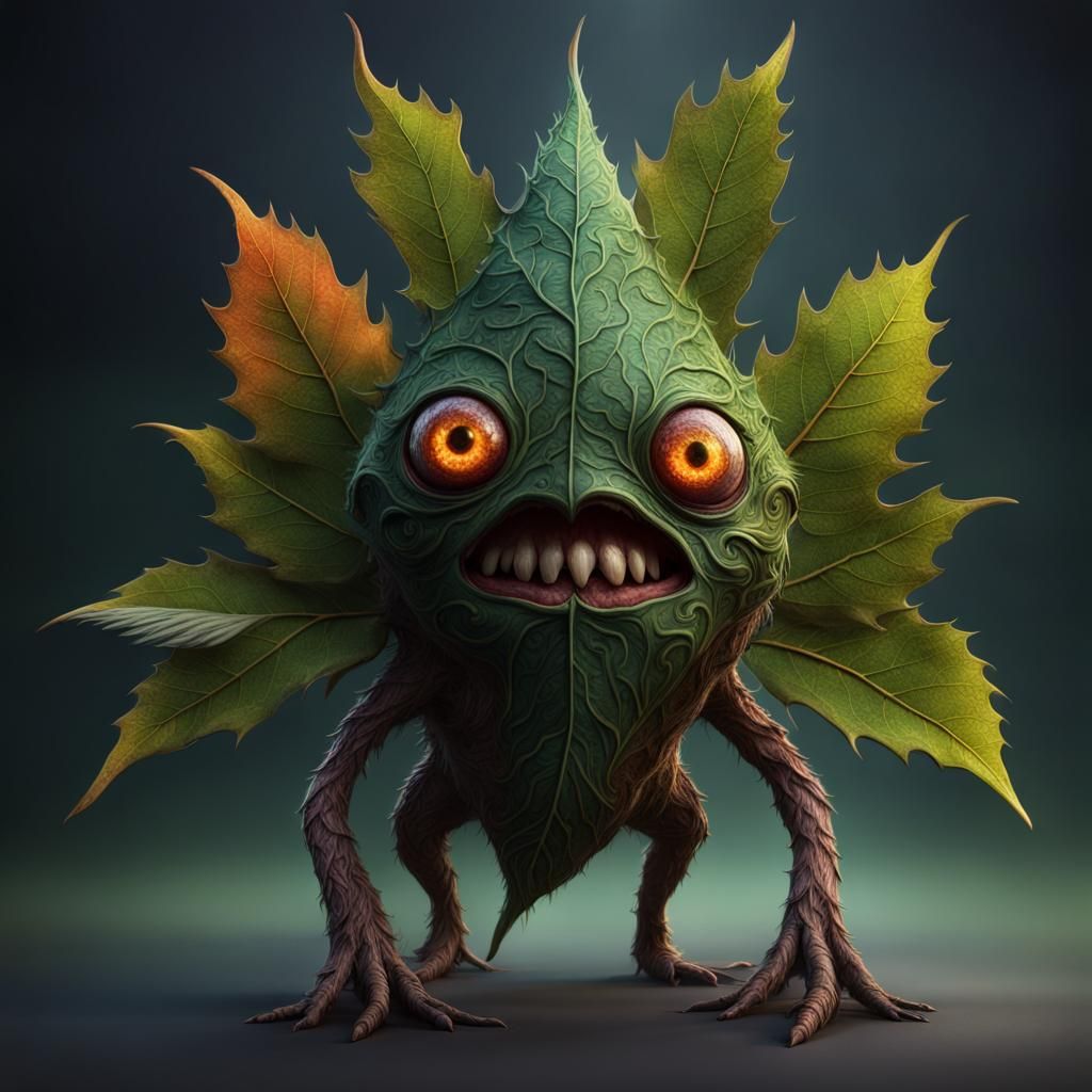 Insane Leaf Creature: Detailed Fantasy Concept Art