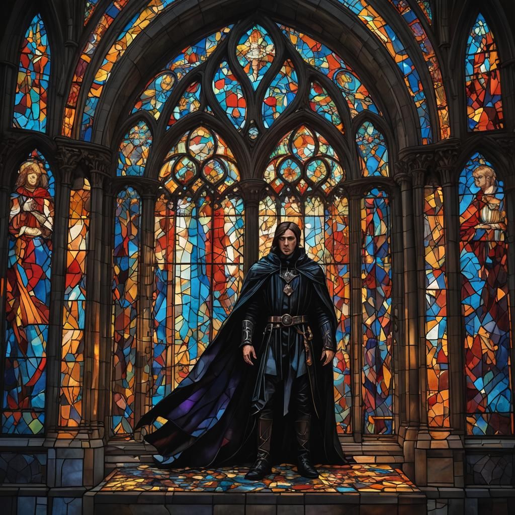 Dark Prince in Gothic Stained Glass Art