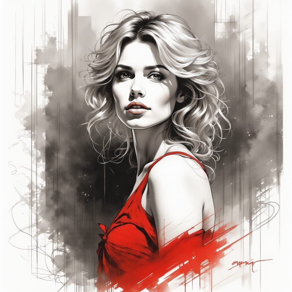 Scarlett Johansson Portrait in Rough Charcoal Sketch Style