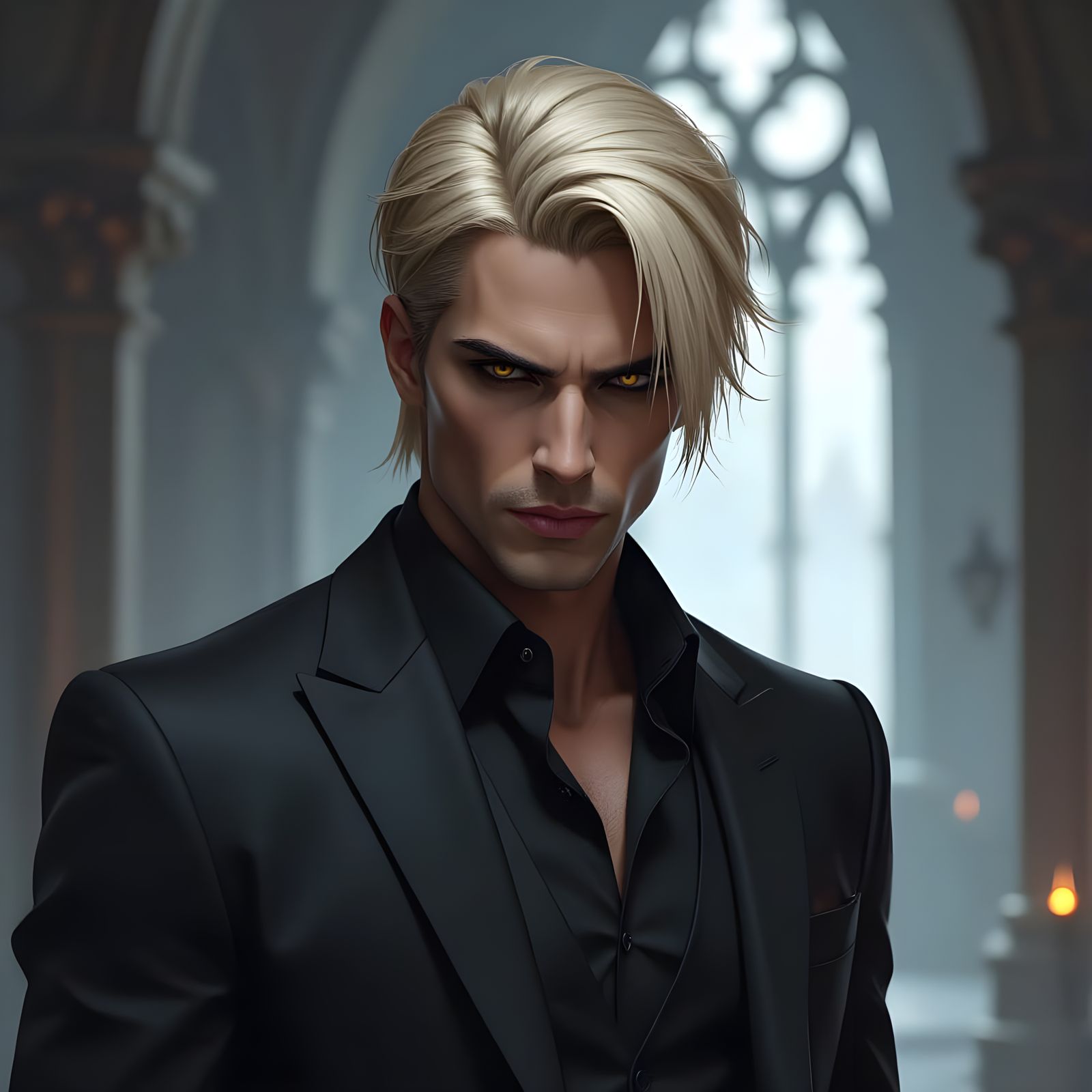 Intense Portrait of a Striking Man with Blonde Hair