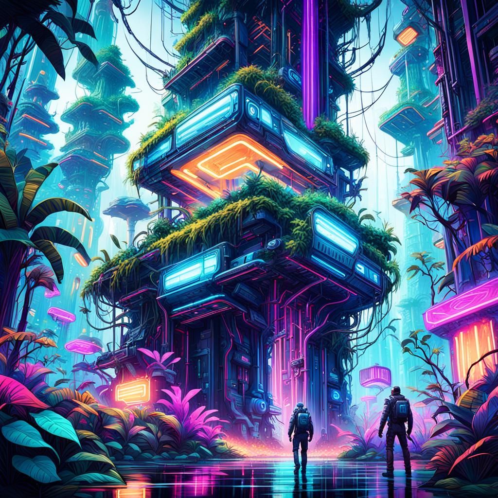 Cybernetic Jungle Expedition in Detailed Digital Art