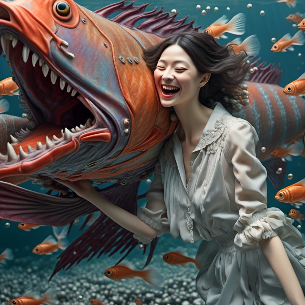 Colorful Alien Fish in Hyperreal Hiroshi Yoshida Style