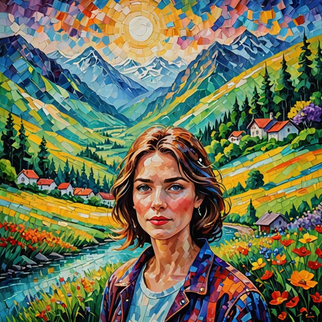 Motivational Landscape with Women in Expressionist Style