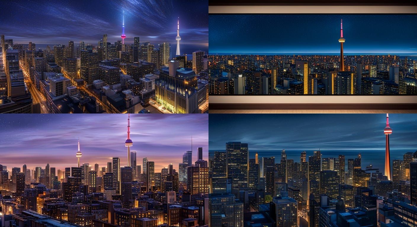 Toronto Skyline at Night in Anime Style