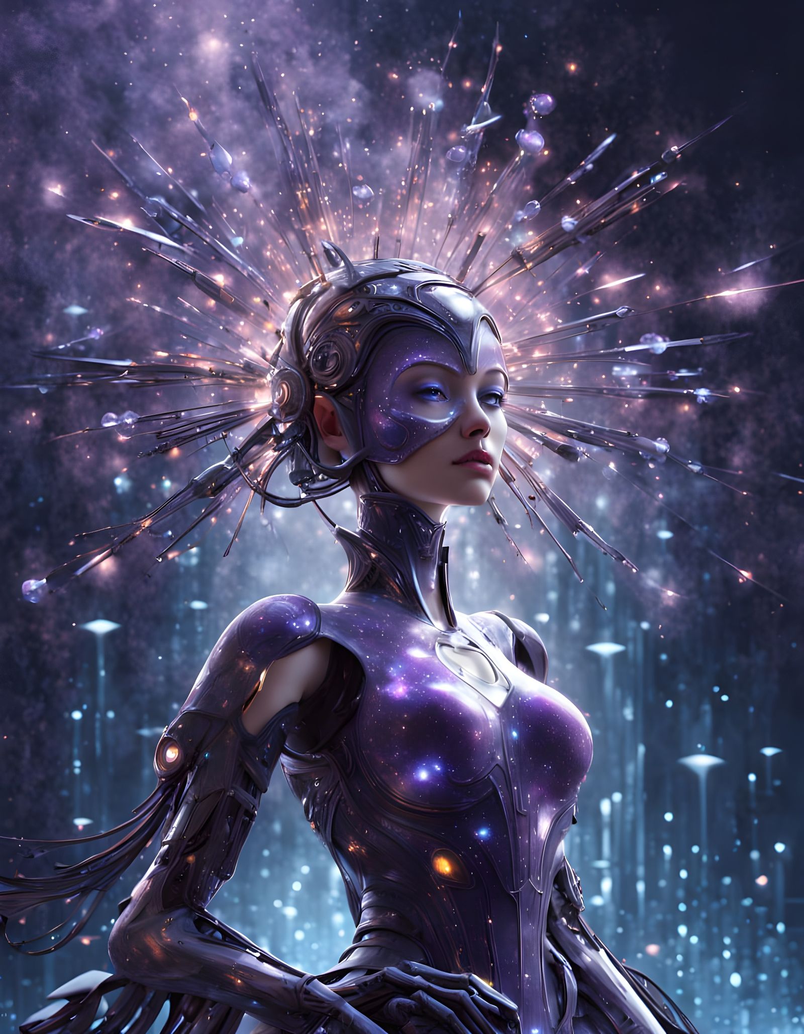 Art Deco Robot Woman with Stars