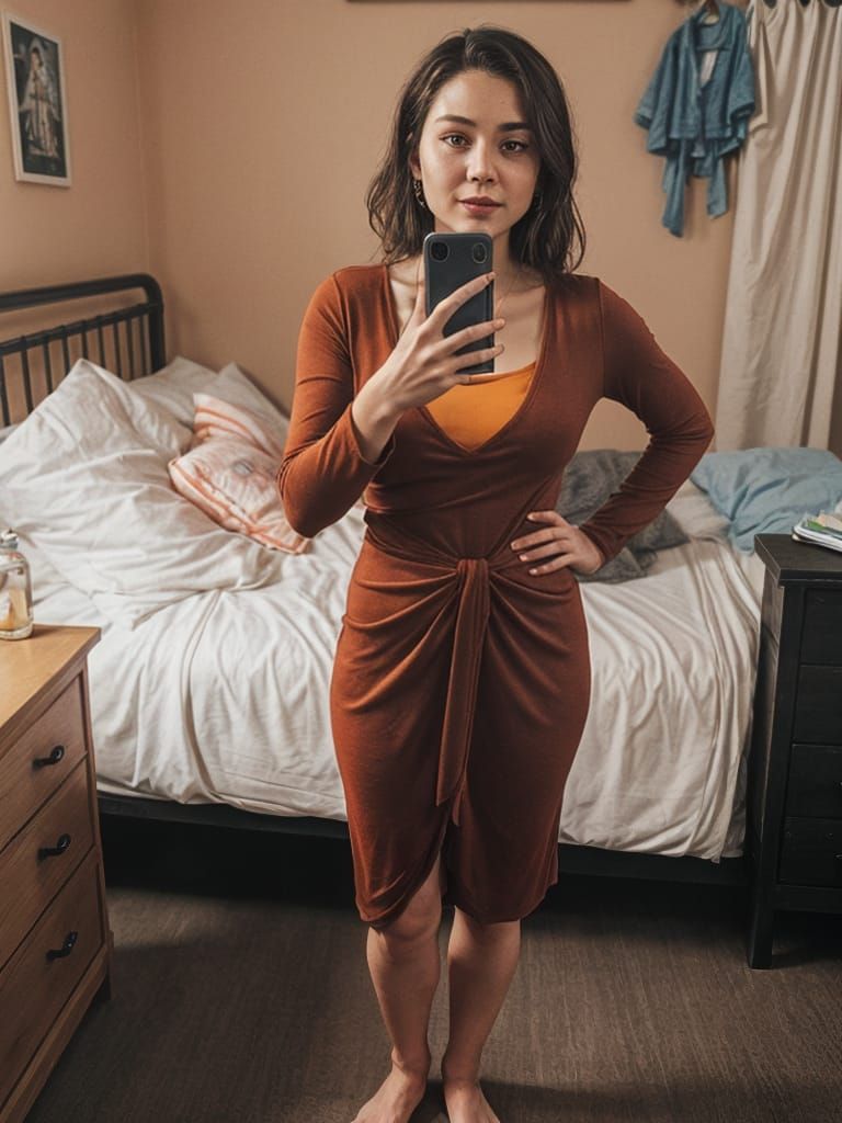 Confident Woman Takes a Selfie in a Cozy Bedroom