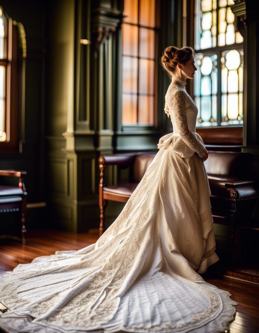 Woman in 1906 Wedding Dress, Detailed Photography