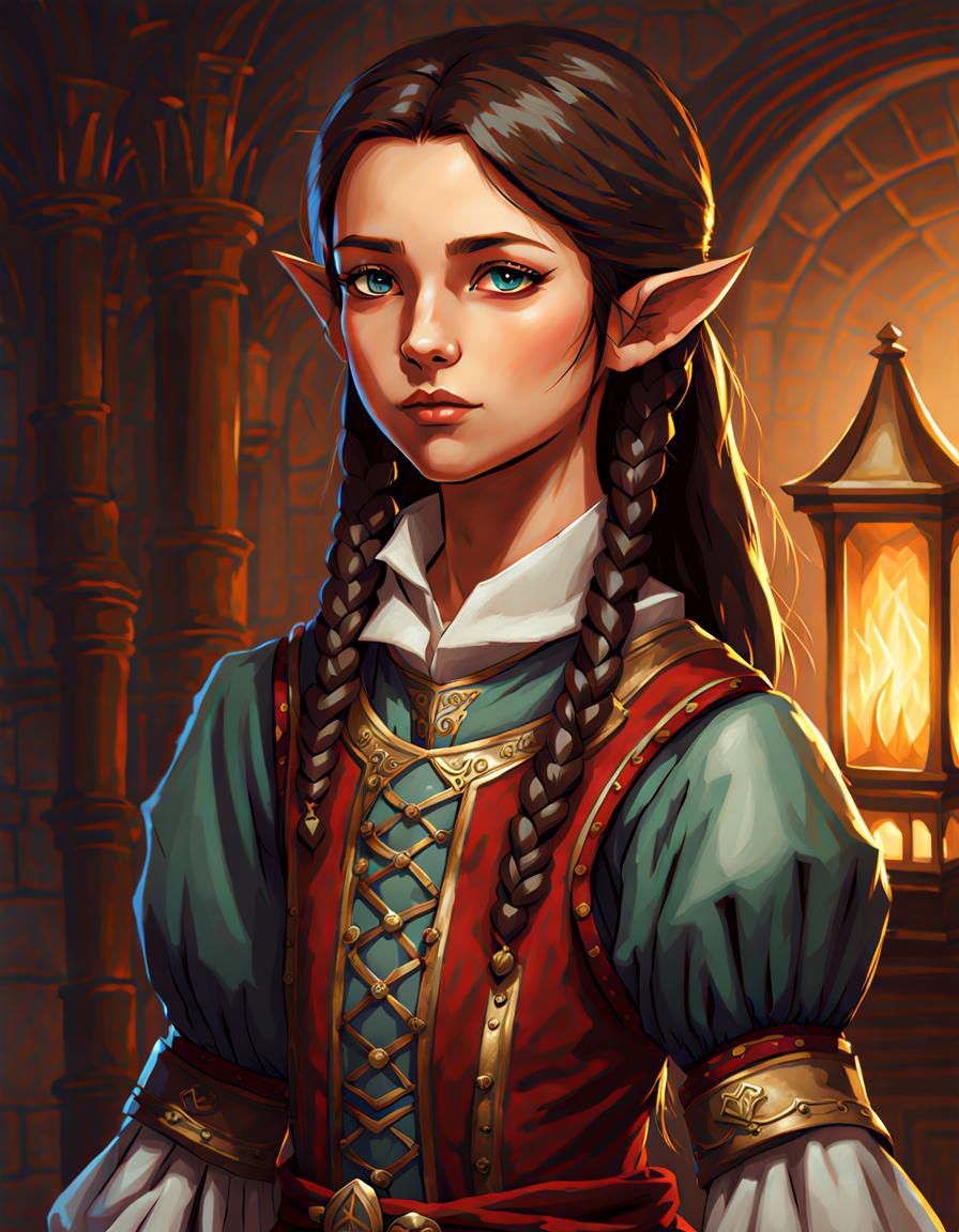 Half-Elf Chambermaid Portrait in Fantasy Manor