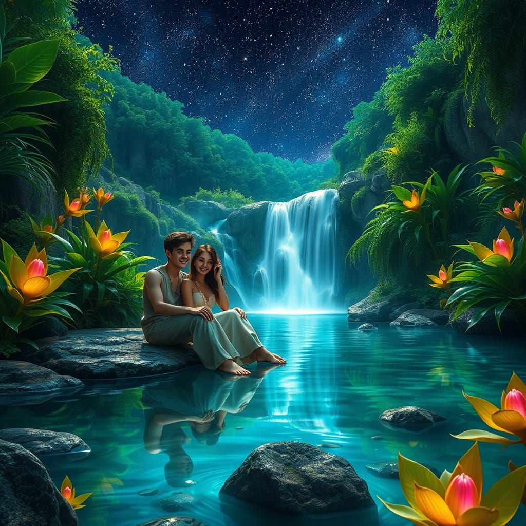 Romantic Scene in Whimsical Valley Landscape