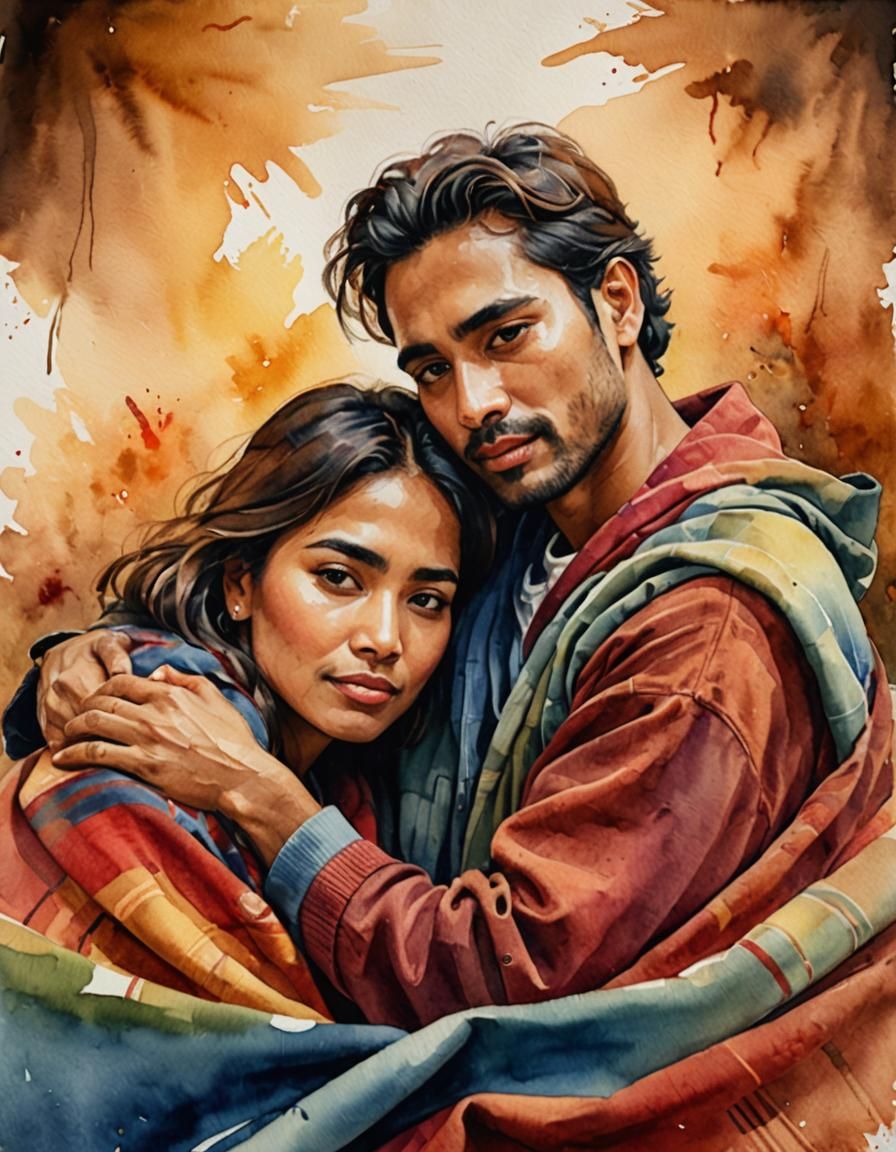 Romantic Watercolor Painting of a Hispanic Couple