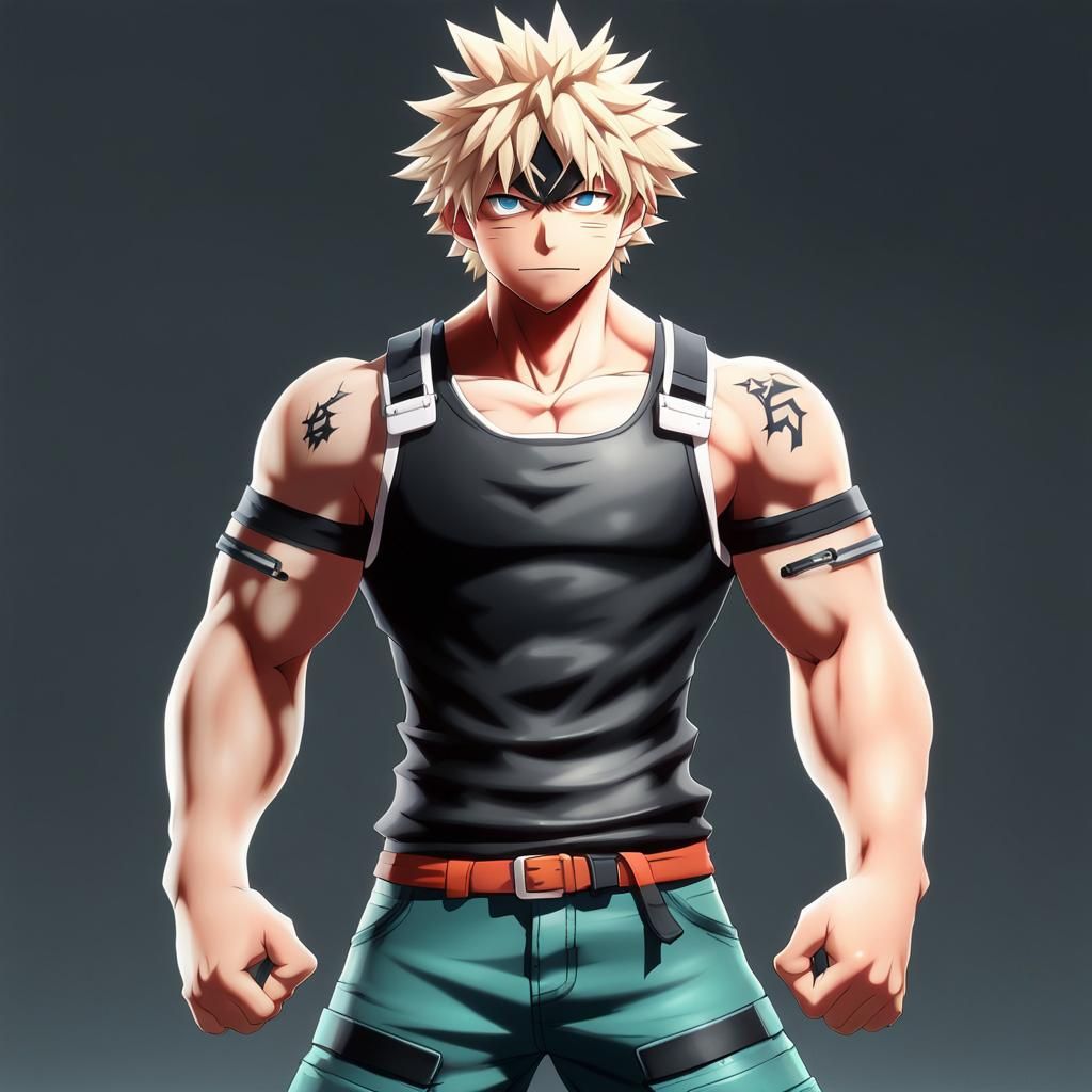 Anime Muscular Character Full Body 3D Render