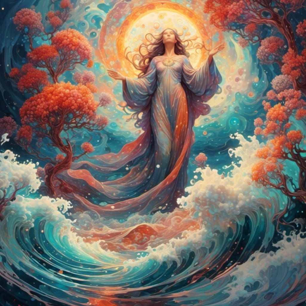 Bioluminescent Waves in Surrealist Splash Core Art