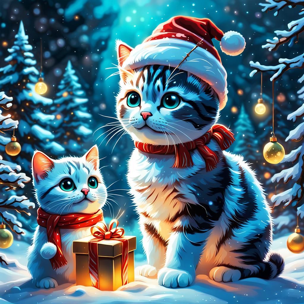 Festive Cats Celebrate Christmas in Winter Wonderland