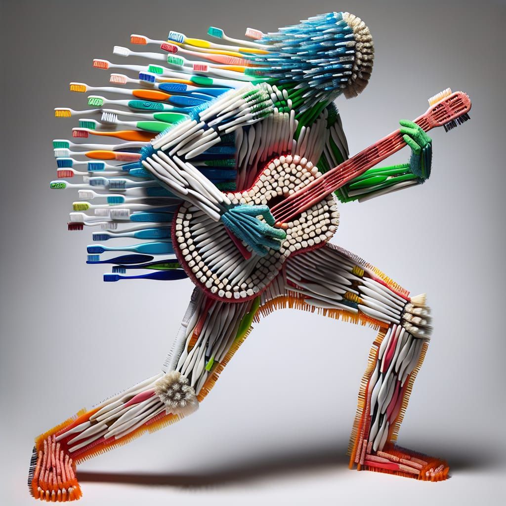 Toothbrush Man Plays Guitar Sculpture