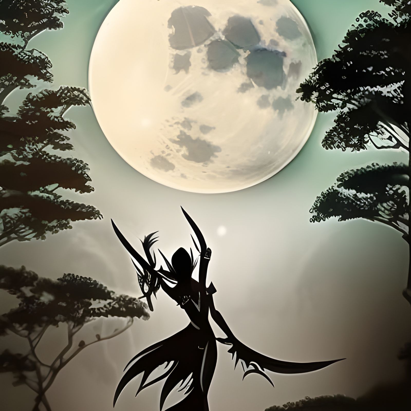 Moon Elf Silhouette Tattoo Design