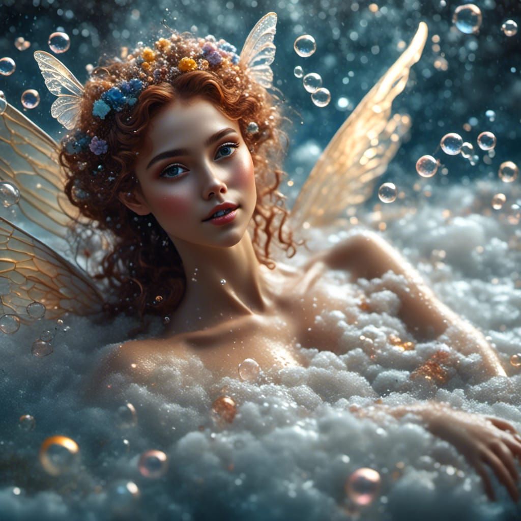 Fantasy Fairy Relaxing in Bubble Bath