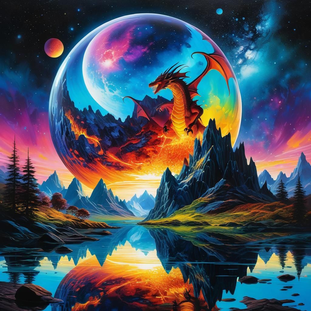 Glowing Dragon Egg Illuminates a Cosmic Landscape