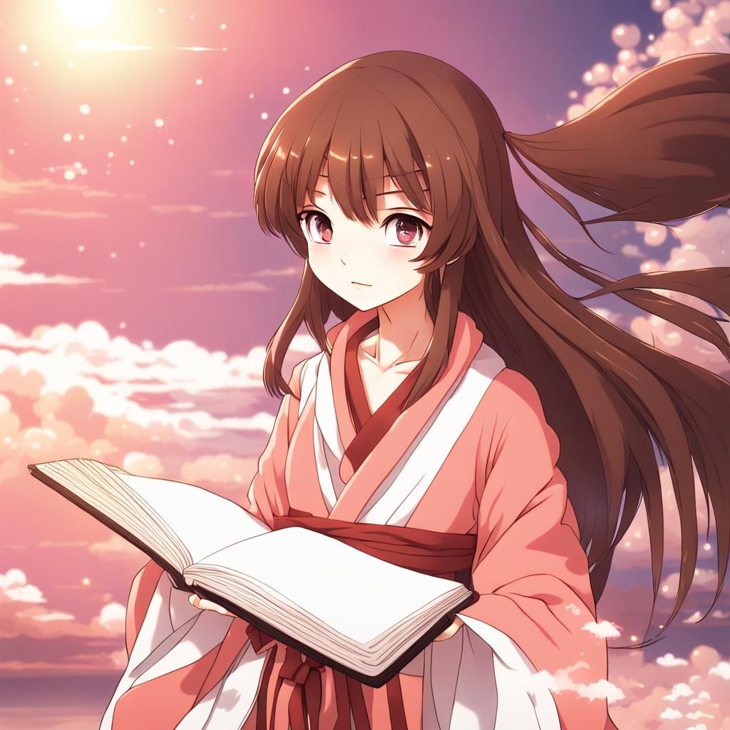 Anime Girl Casting Magic at Sunset