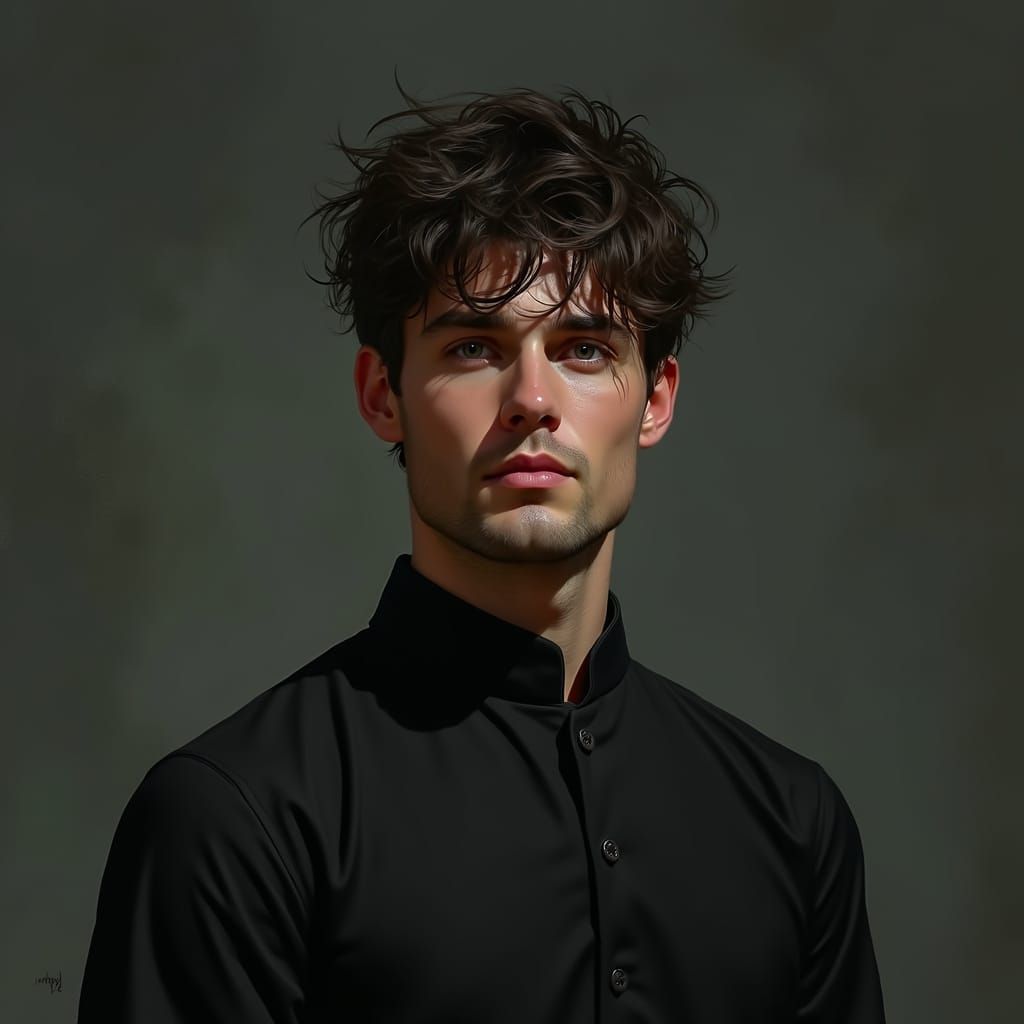Russian Man in Black Kurta - Fantasy Concept Art