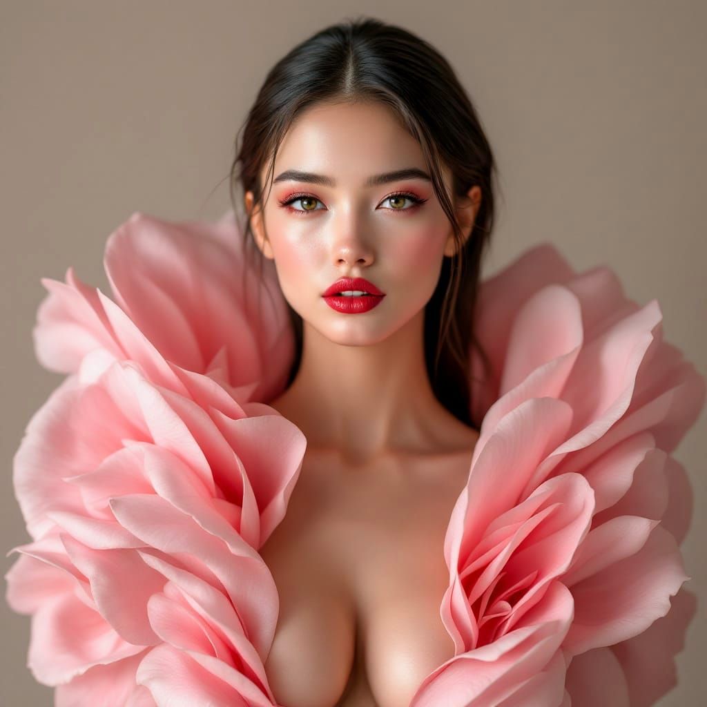 Fantasy Portrait of Woman Adorned with Rose Petals