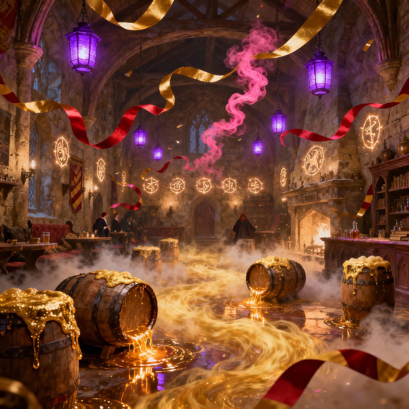 Magical Gryffindor Common Room in Cinematic Fantasy Style