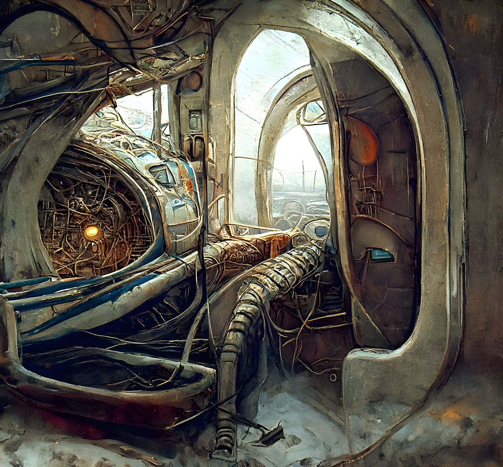 Organic Alien Spaceship Interior in Surreal Sci-Fi Style