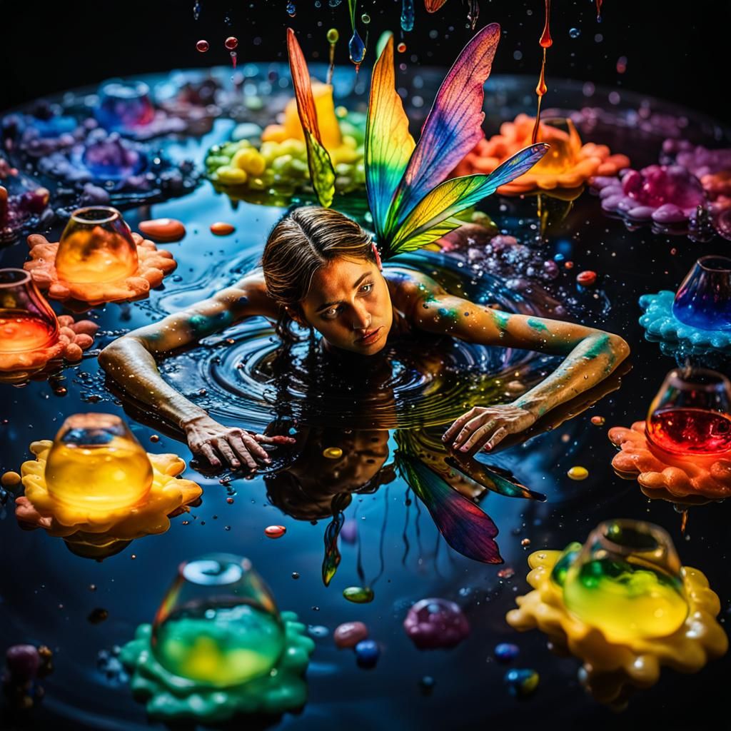 Dreamer Surrounded by Objects in Surrealist Style