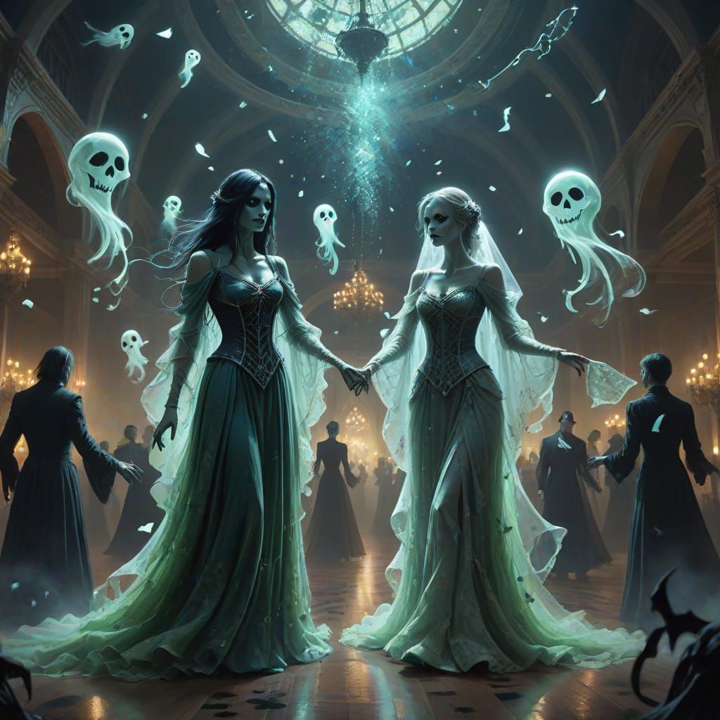 Eerie Ghosts Dance at a Spooky New Years Eve Ball