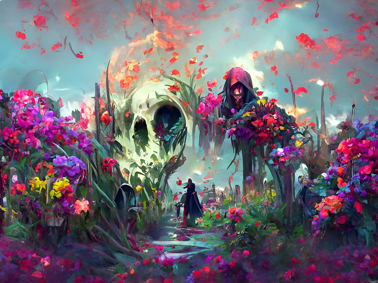 Grim Reaper's Flower Garden Digital Illustration