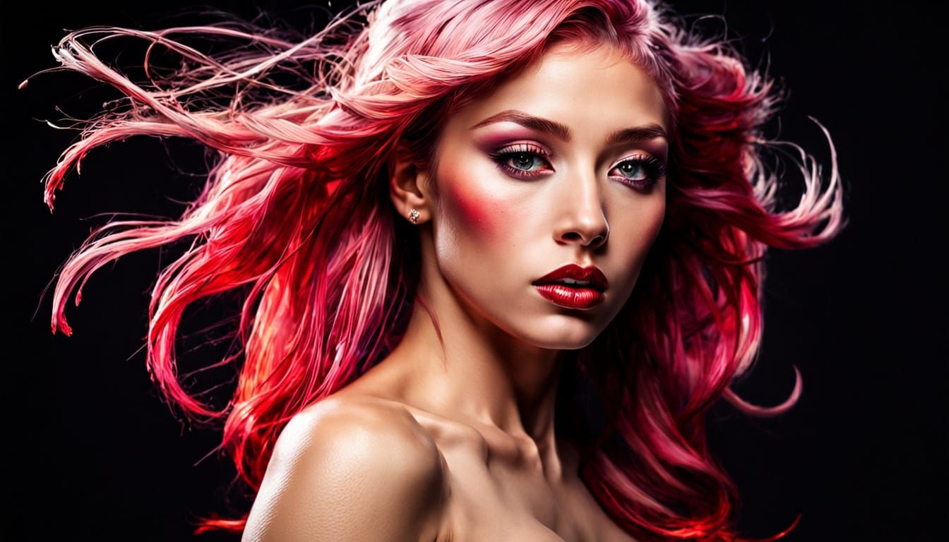 Hyper-Realistic Pink-Haired Pin-Up Art